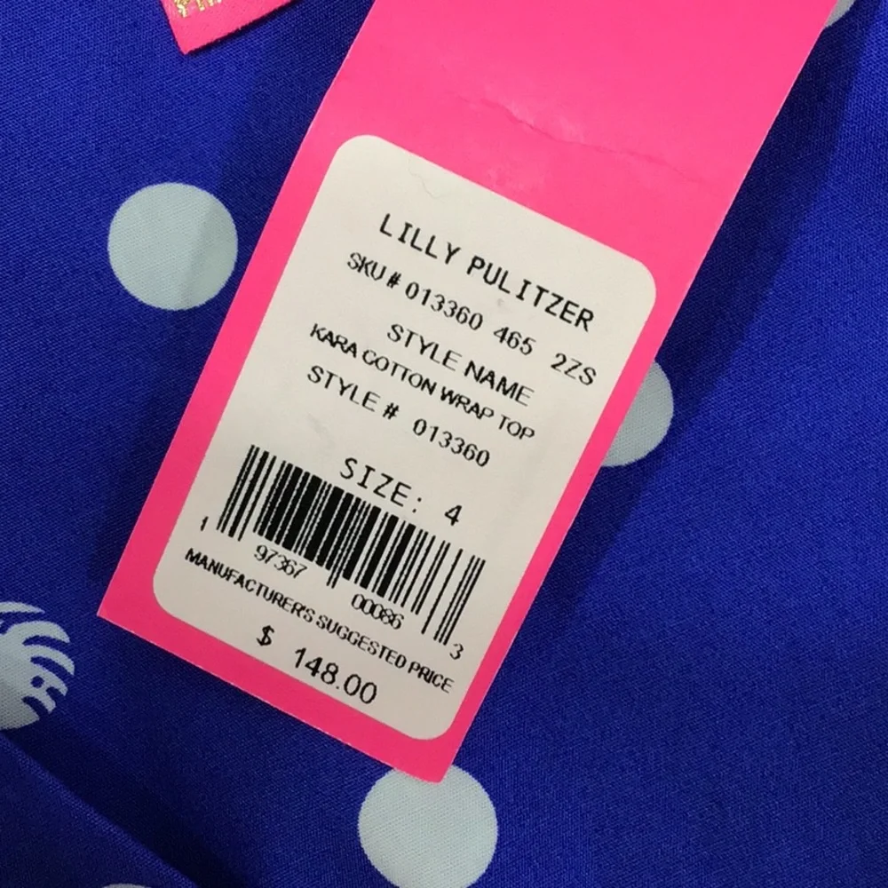 Lilly Pulitzer Kara blue polka dot wrap top 4 NWT - Picture 10 of 12